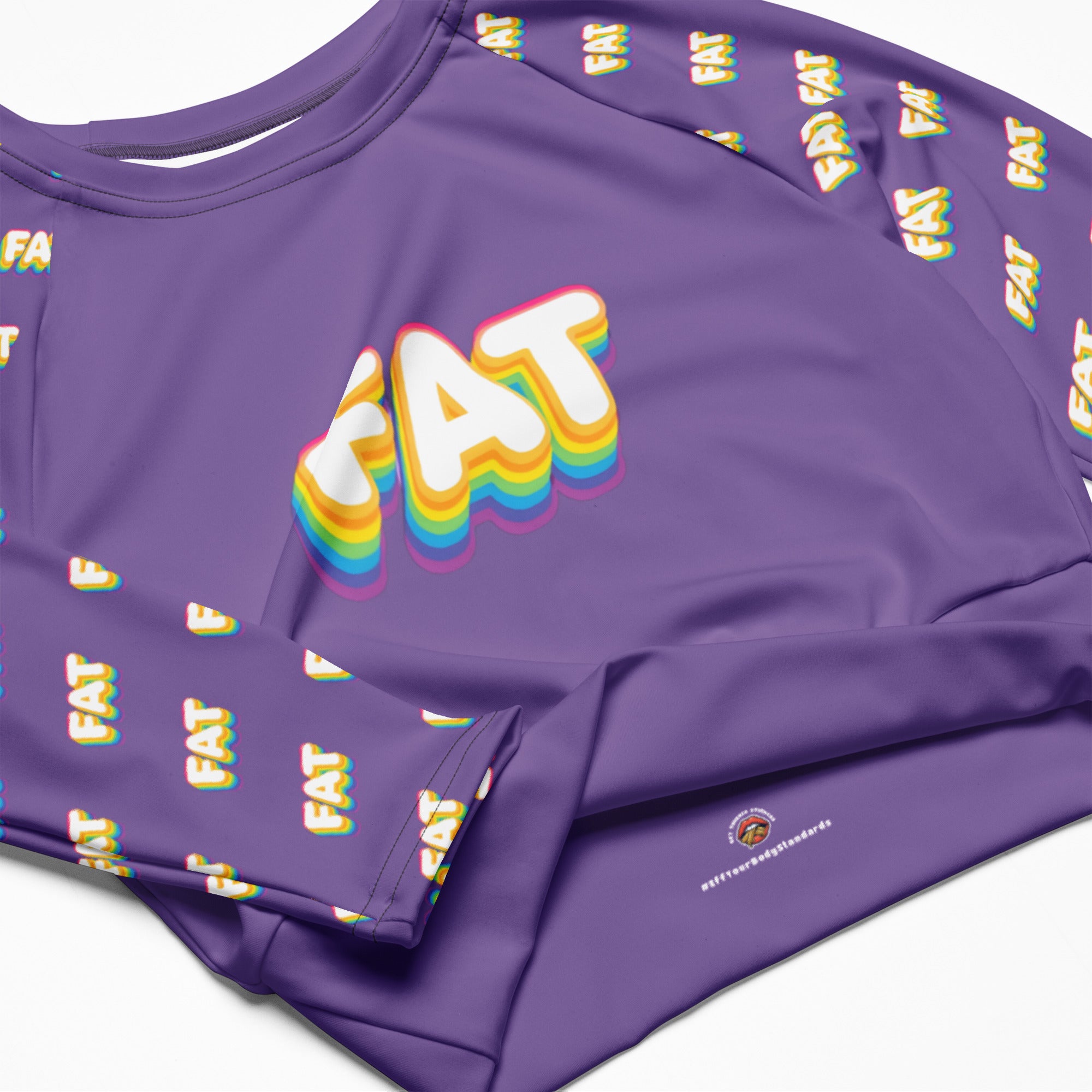 FAT Bold Rainbow and Purple Long Sleeve Crop Top | Bold Curvy Unapologetic | Plus Size Body Positive Activewear | #EffYourBodyStandards